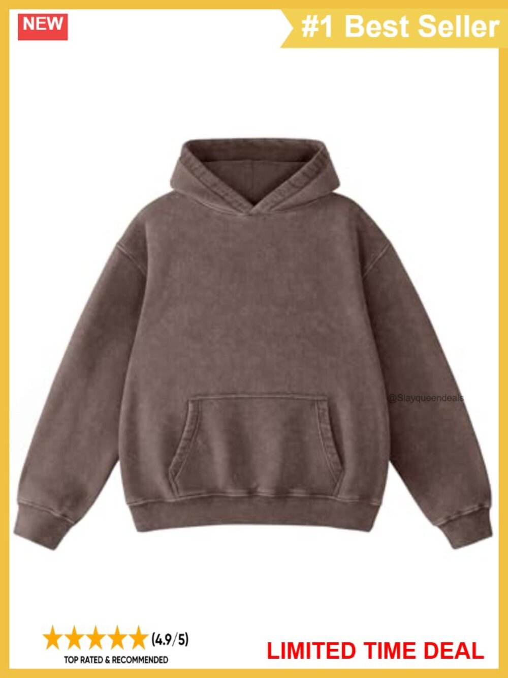 Oversized Heavyweight Fleece Hoodie Acid Wash Pullover Kangaroo Pocket